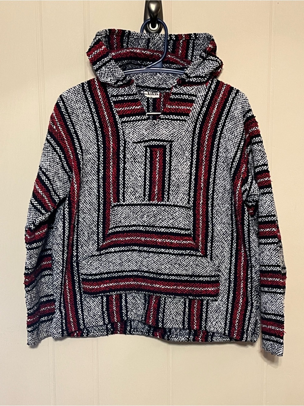 Men's V-Neck Baja Sweater Hoodie - Red, Black & White